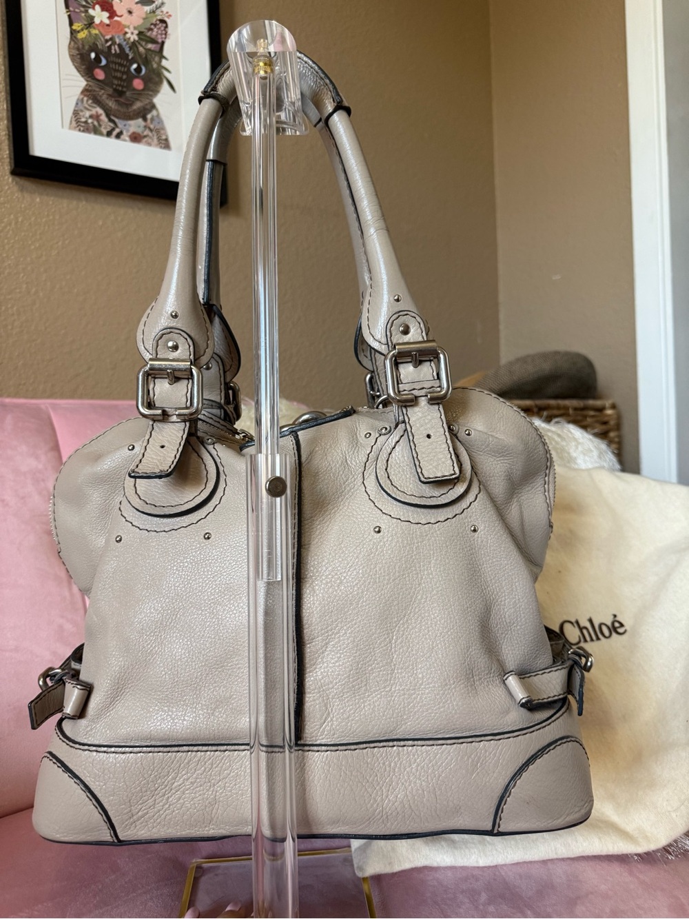 💯 Auth! Classic CHLOE  PADDINGTON Tan Leather  Handbag W Silver Tone Lock & Key - Picture 5 of 17